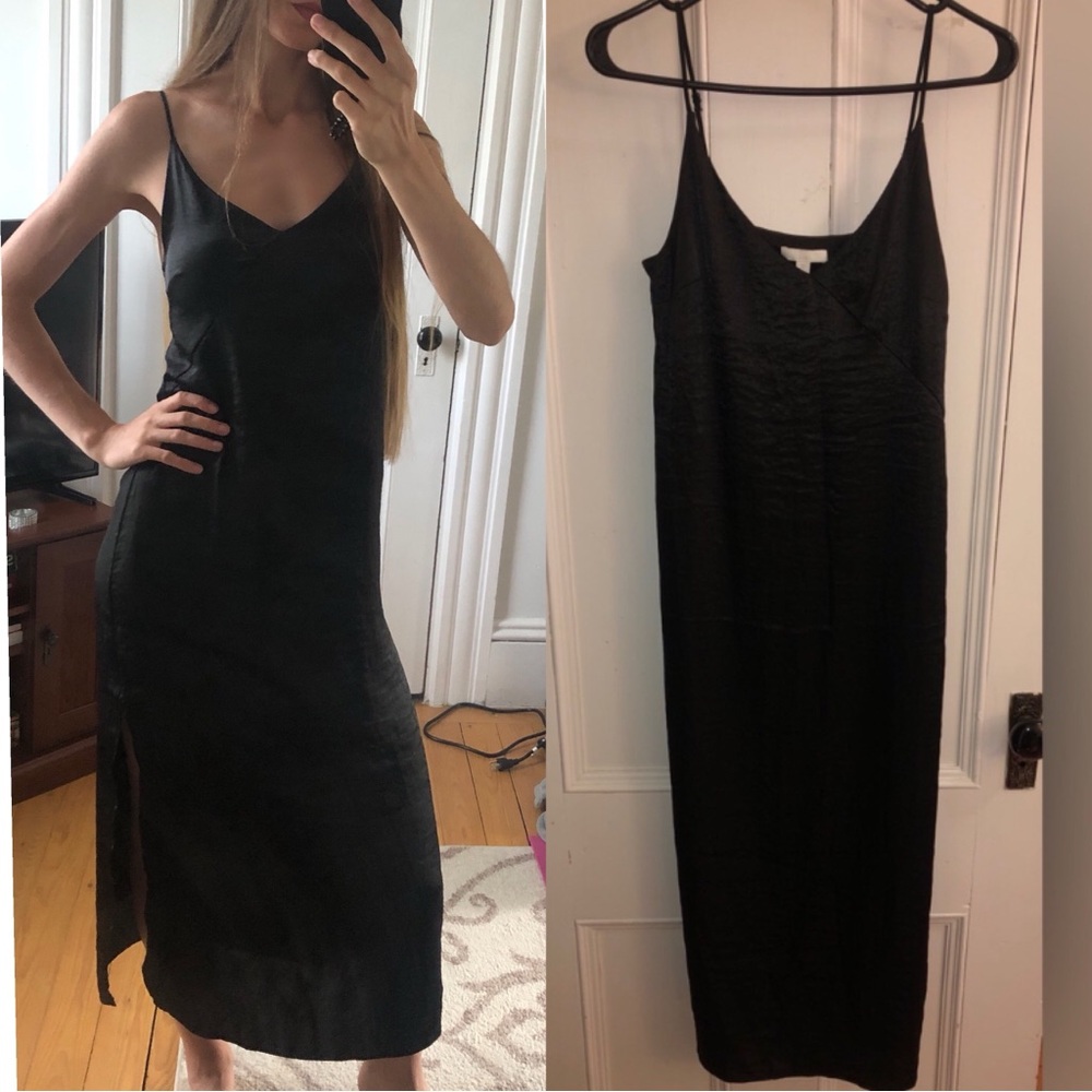 H&M Silk black long slip dress XS